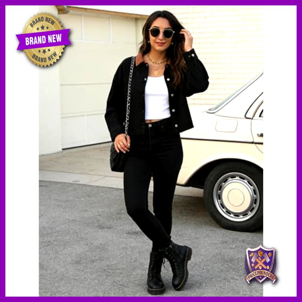 Cropped Oversized Denim Jacket Patchwork Collar C… - image 2